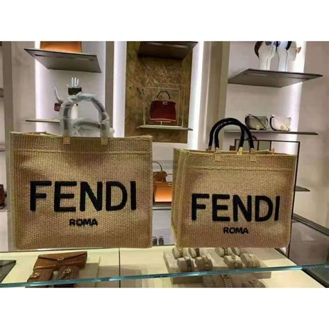 fendi sunshine shopper woven raffia tote